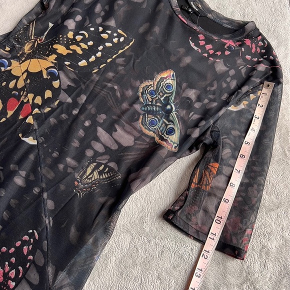 NWT Desigual Slim Knee-Length Mesh Butterfly Print Art-to-Wear Dress Black - Picture 16 of 17